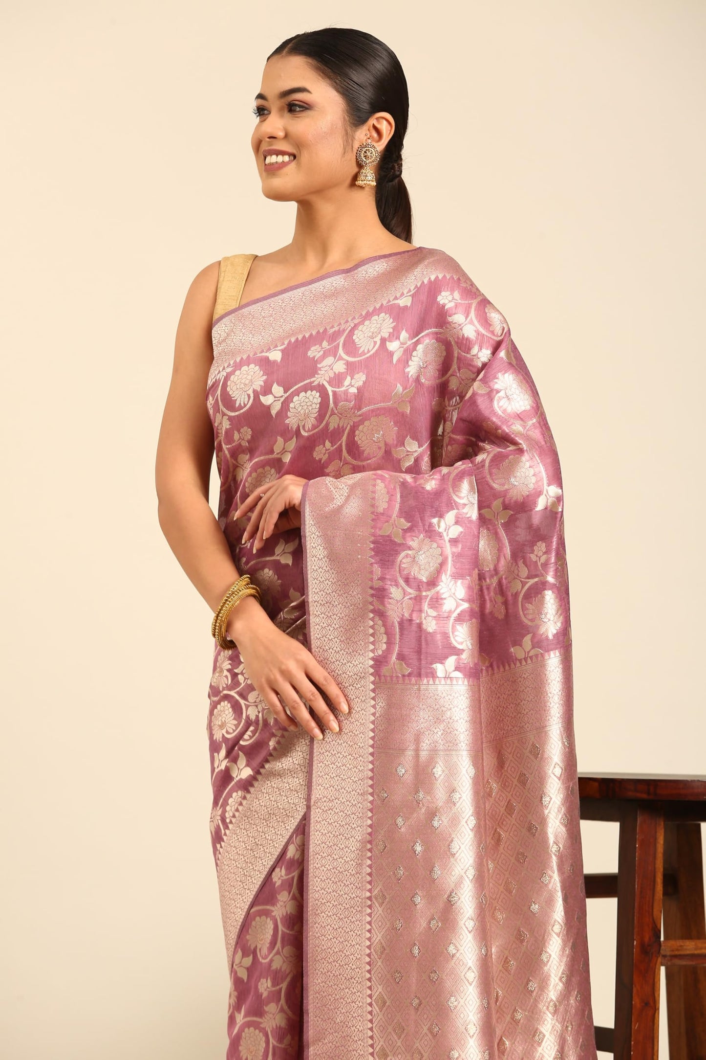 MOHEY Women's Art Silk Zari Weave Saree (Purple)