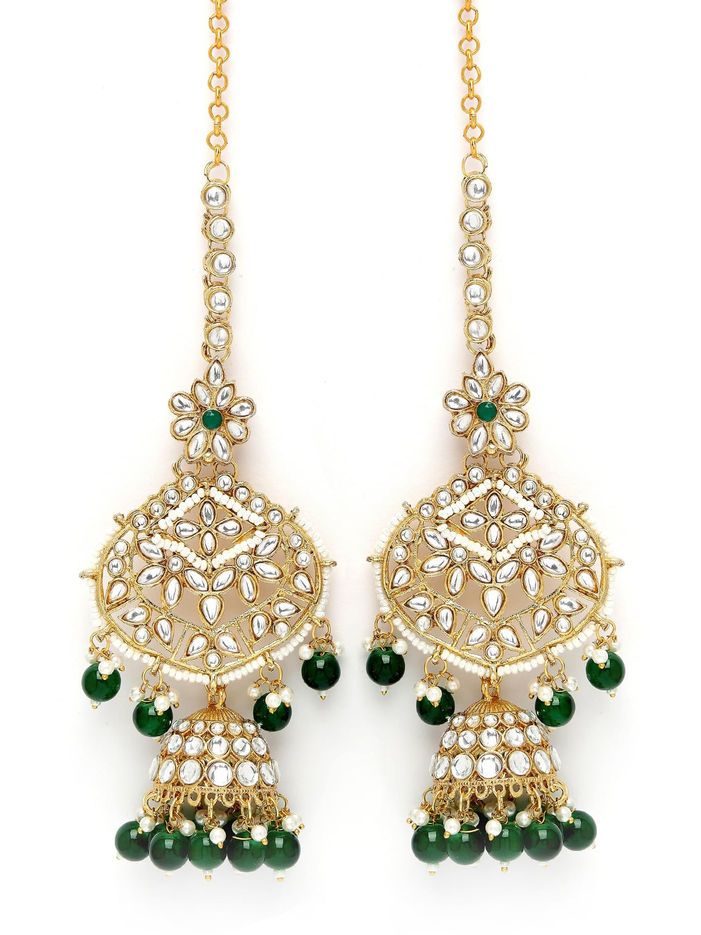 Karatcart Gold Plated Green Stone Handcrafted Traditional Kundan Dulhan Bridal Jewellery Set