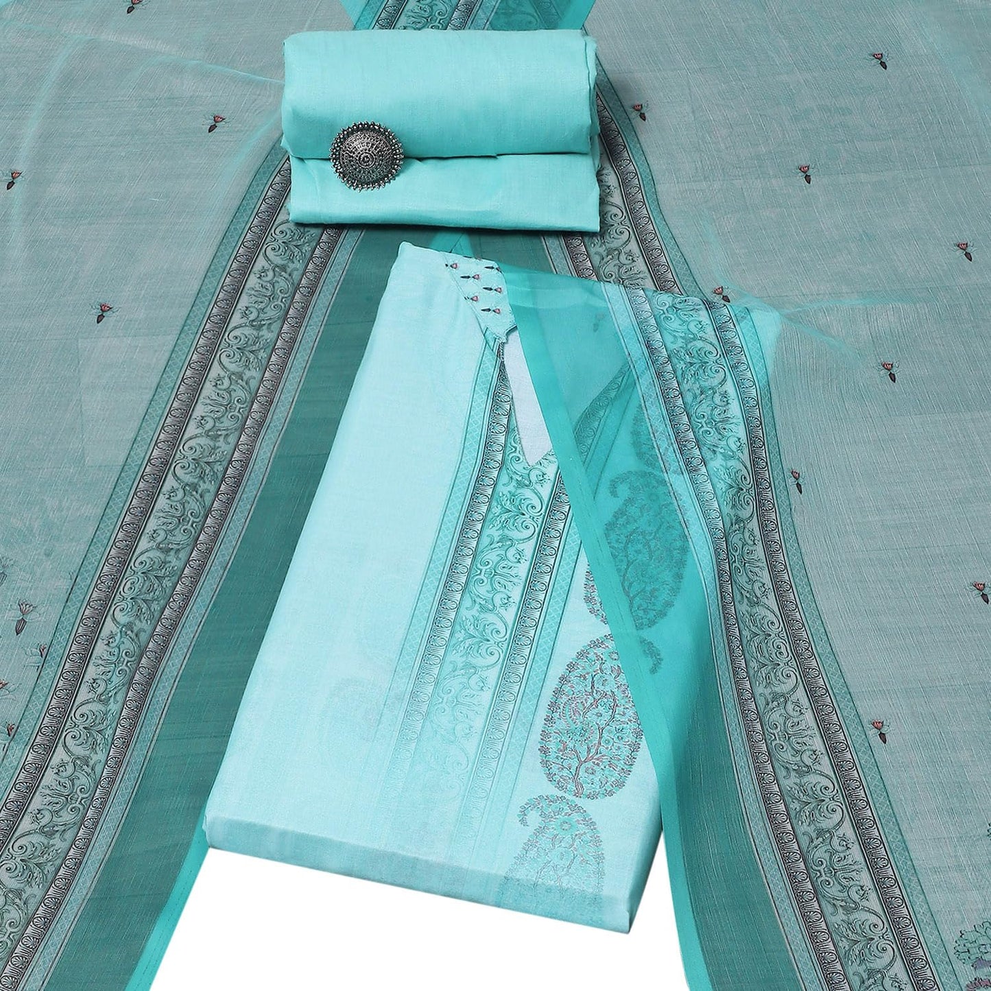 BIBA Women Cotton Blend Digital Print Unstitched Suit Set,Blue