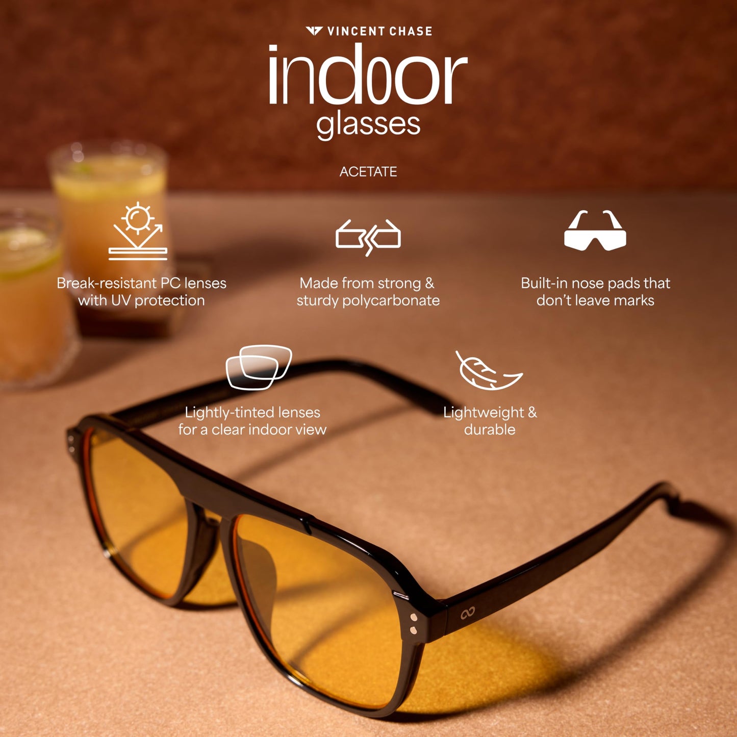 Vincent Chase By Lenskart | Black Yellow Full Rim Round | Indoor Glasses | 100% UV Protected | For Men & Women | Large | VC S17433