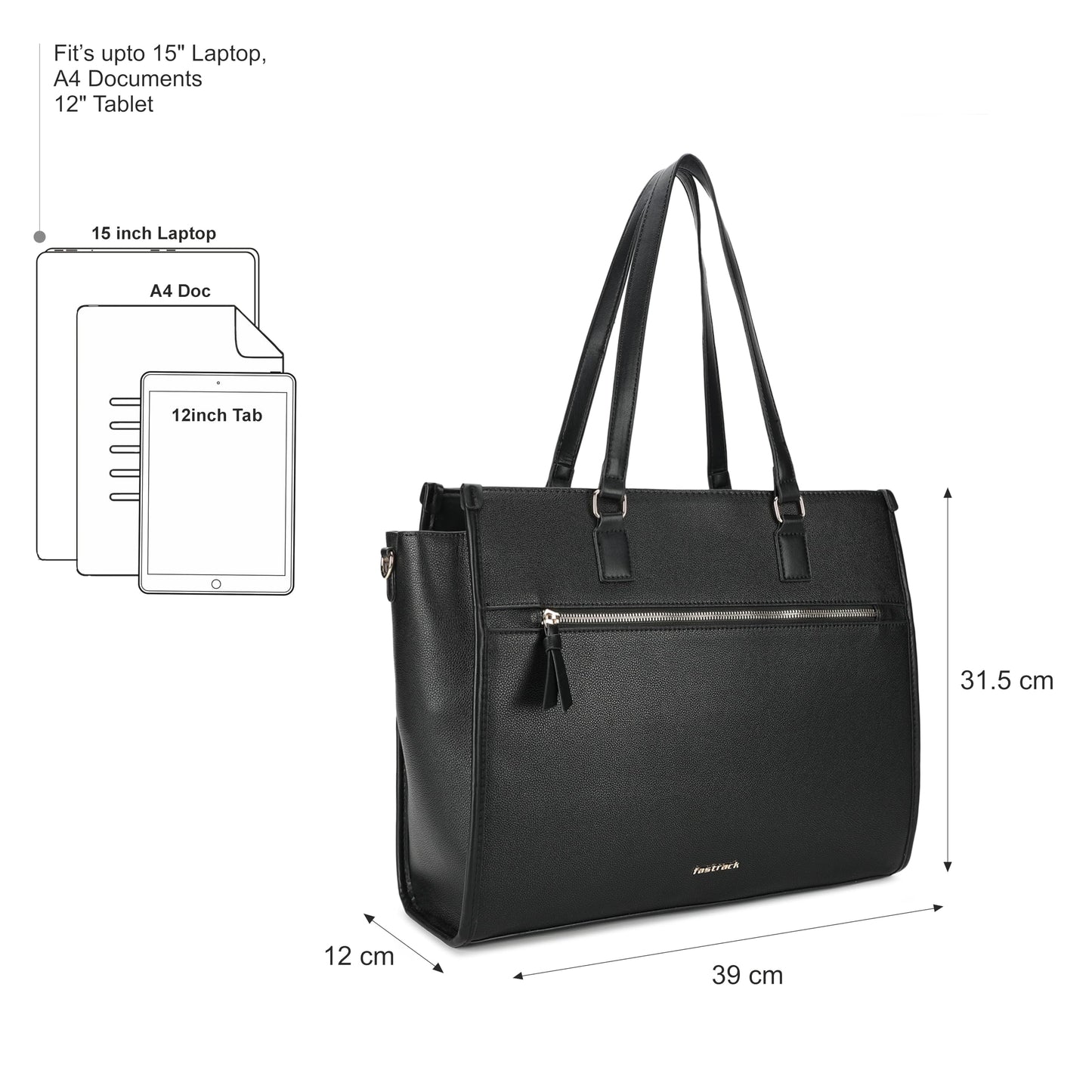 Fastrack WorkEase Structured Laptop Tote | 15" Laptop Compatibility | Made with Faux-Leather for Durability | Workwear Bags for Women | College Bags with Laptop