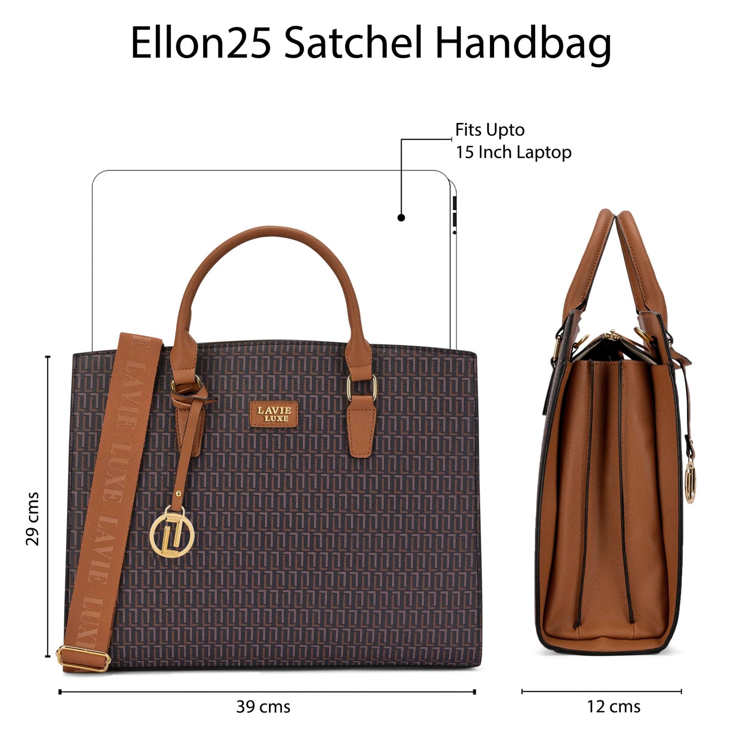 Lavie Luxe Women's Ellon25 Monogram Laptop Satchel Handbag for Women | Fits Upto 15 Inch Laptop | Laptop Bag for Work | Ladies purse | Stylish Shoulder Bag | Gift For Women