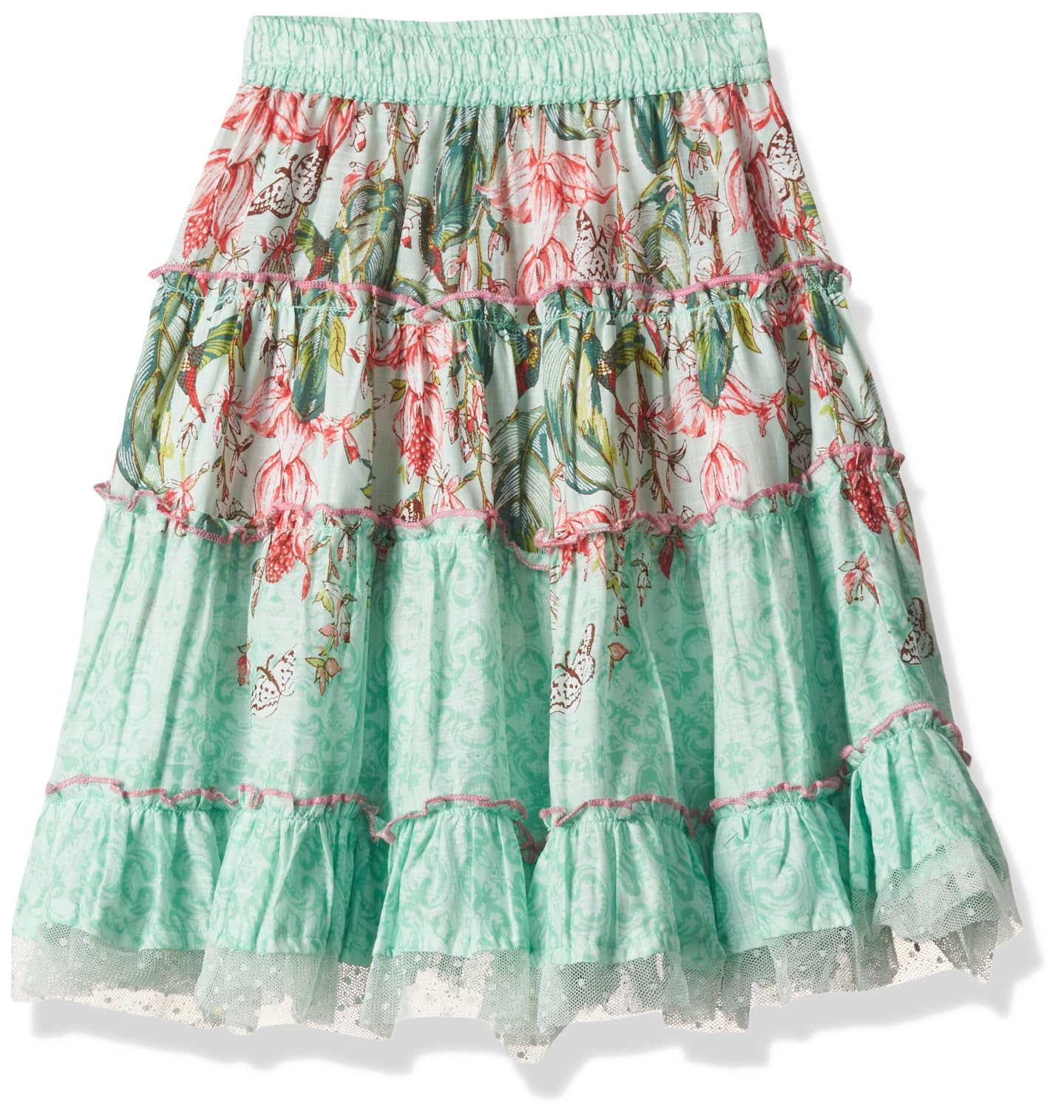 BIBA Girl Printed Flared Maxi Dress Skirt (Kw4455_Mint Green_3)