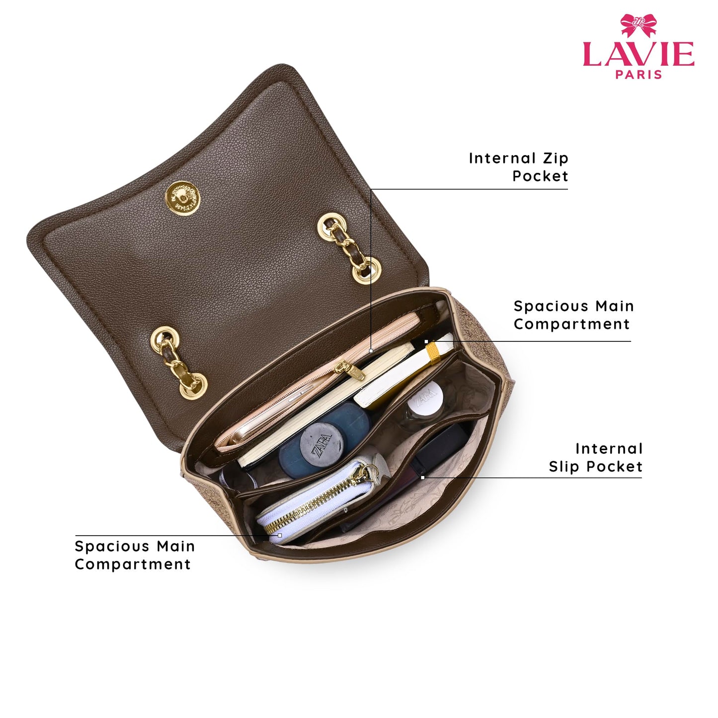 LAVIE PARIS Women's Sean Flap 2 Compartment Crossbody Sling Bag | Ladies Purse Handbag | Gift for Women