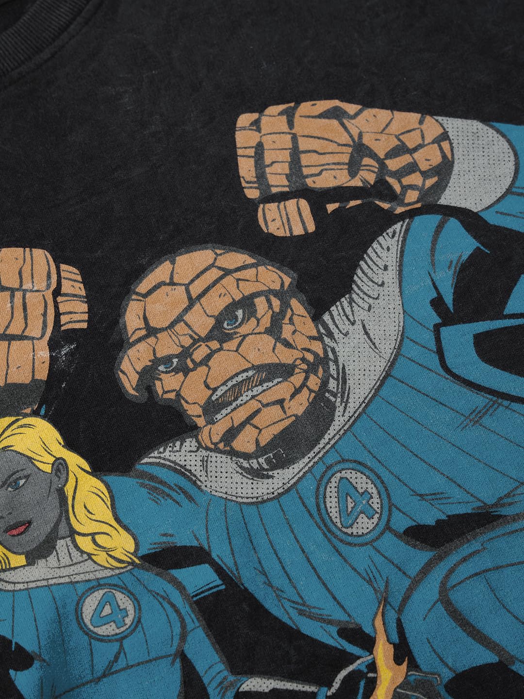 The Souled Store Marvel: Fantastic Four Men and Boys Short Sleeves Round Neck Black Graphic Printed Cotton Lightweight Breathable All-Season Oversized T-Shirt