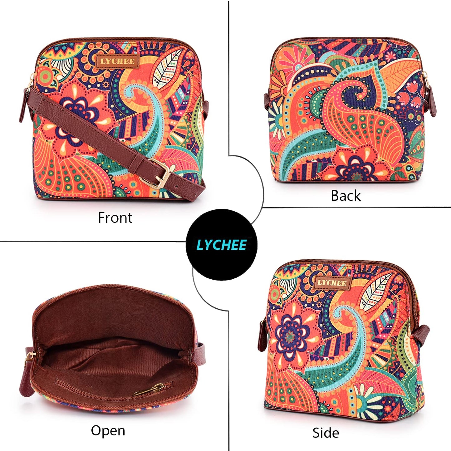 Sakwoods Women Printed Canvas Sling Bag Blue (MULTICOLOUR)