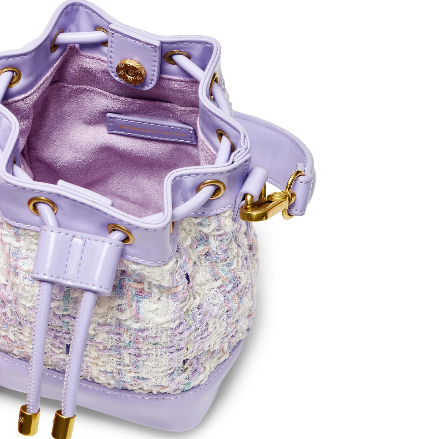 Miraggio Tiara Tweed Drawstring Bucket Handbag with Adjustable & Detachable Sling/Crossbody Strap for Women (Lavender)