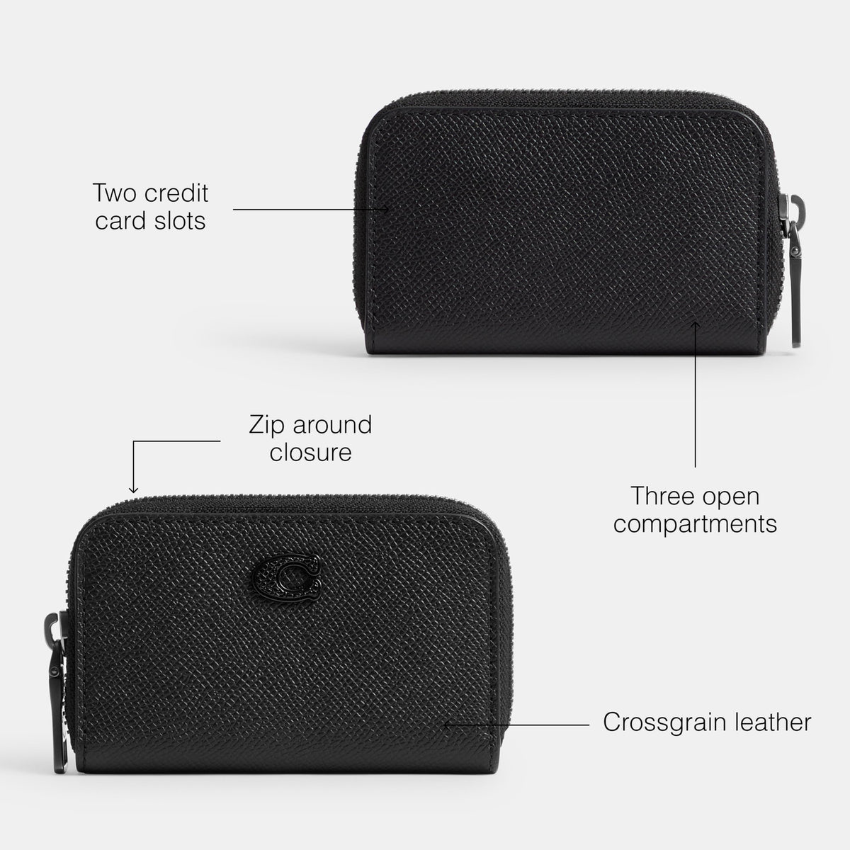 Coach Women's Small Zip Around Card Case, Black, One Size