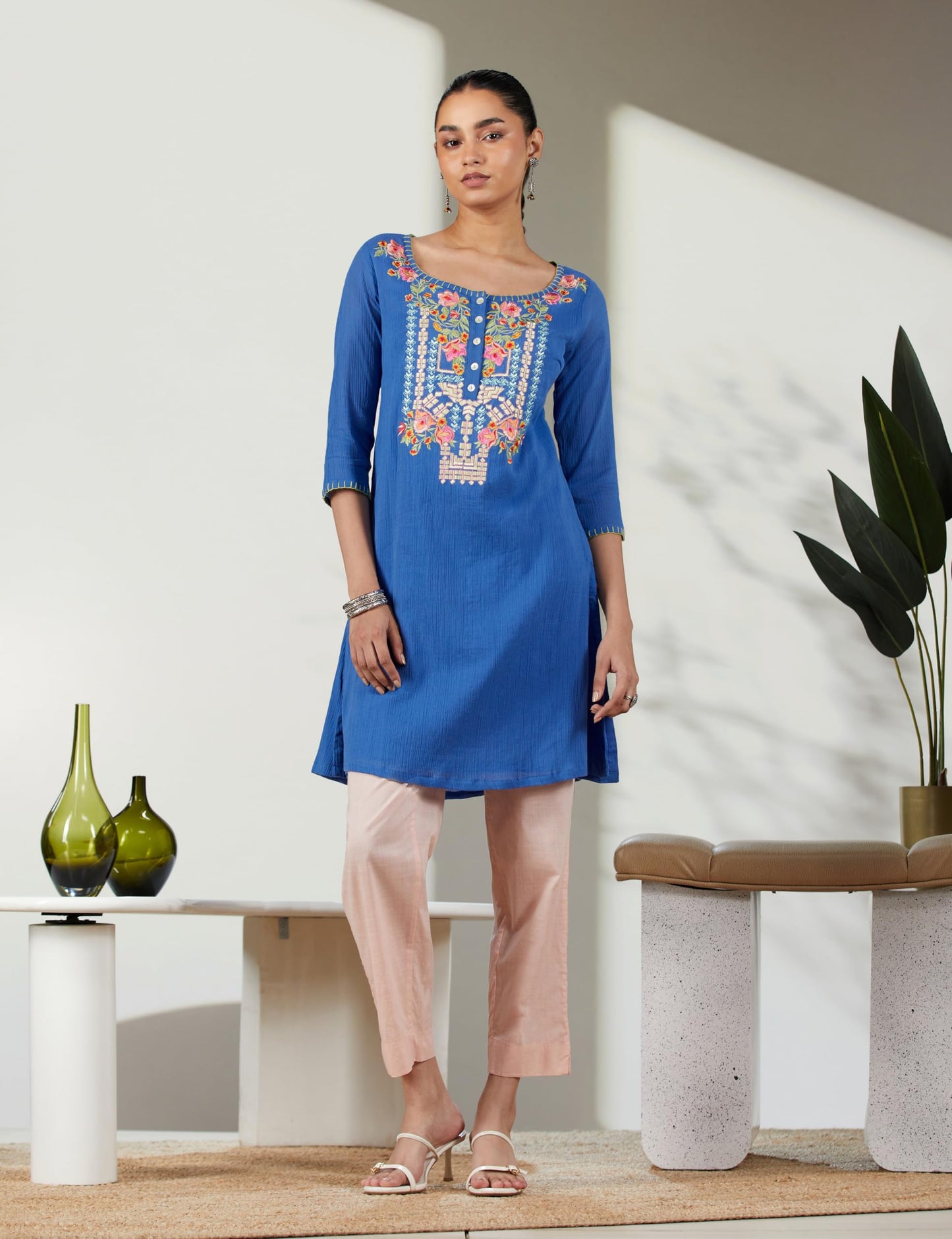 BIBA Women Cotton Straight Solid Kurta