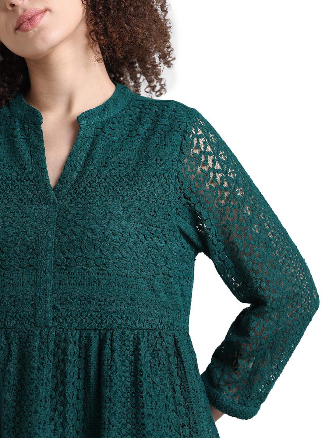 ONLY Green Lace Fit & Flare Dress