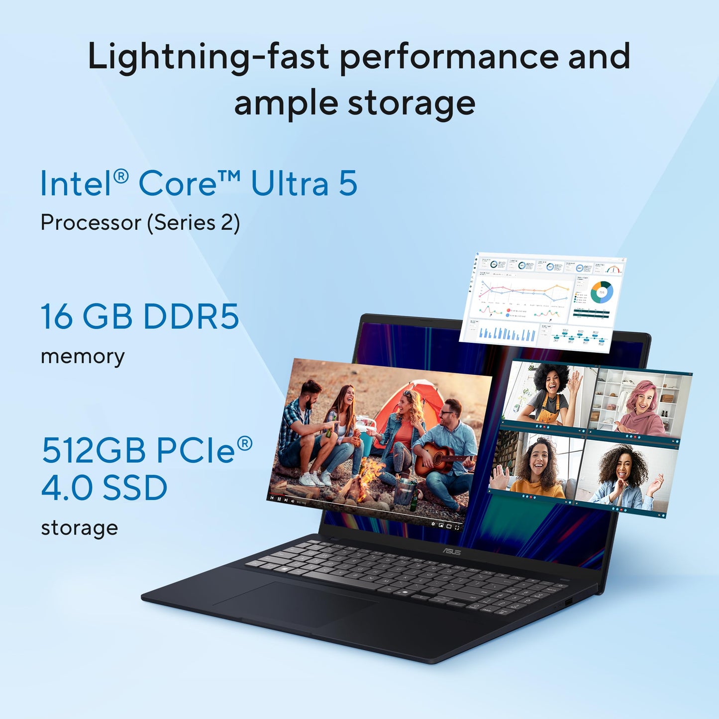 ASUS Vivobook 16,Intel Core Ultra 5 (Series 2),Thin & Light(Intel iGPU/16GB RAM/512GB SSD/FHD+/16"/60Hz/Backlit Keyboard/Windows 11/M365 Basic (1Year)*/Office Home 2024/Blue/1.88 kg) X1607CA-MB139WS