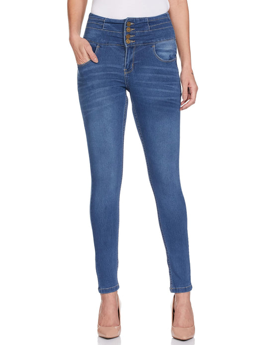 Max Women Washed High-Waist Skinny Fit Jeans,MID Blue,30