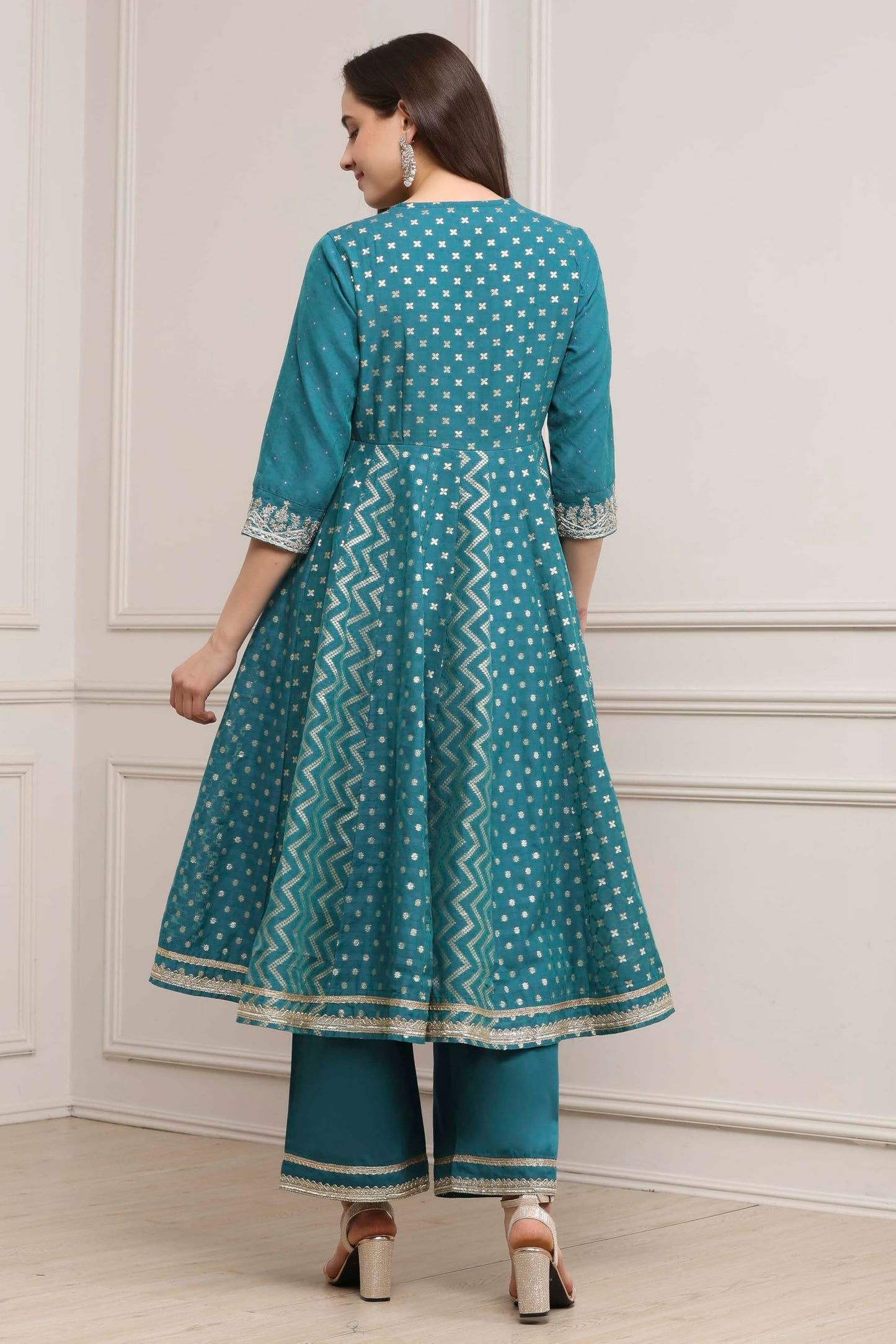 Biba Women Teal Green Poly Cotton Anarkali Suit Set_34