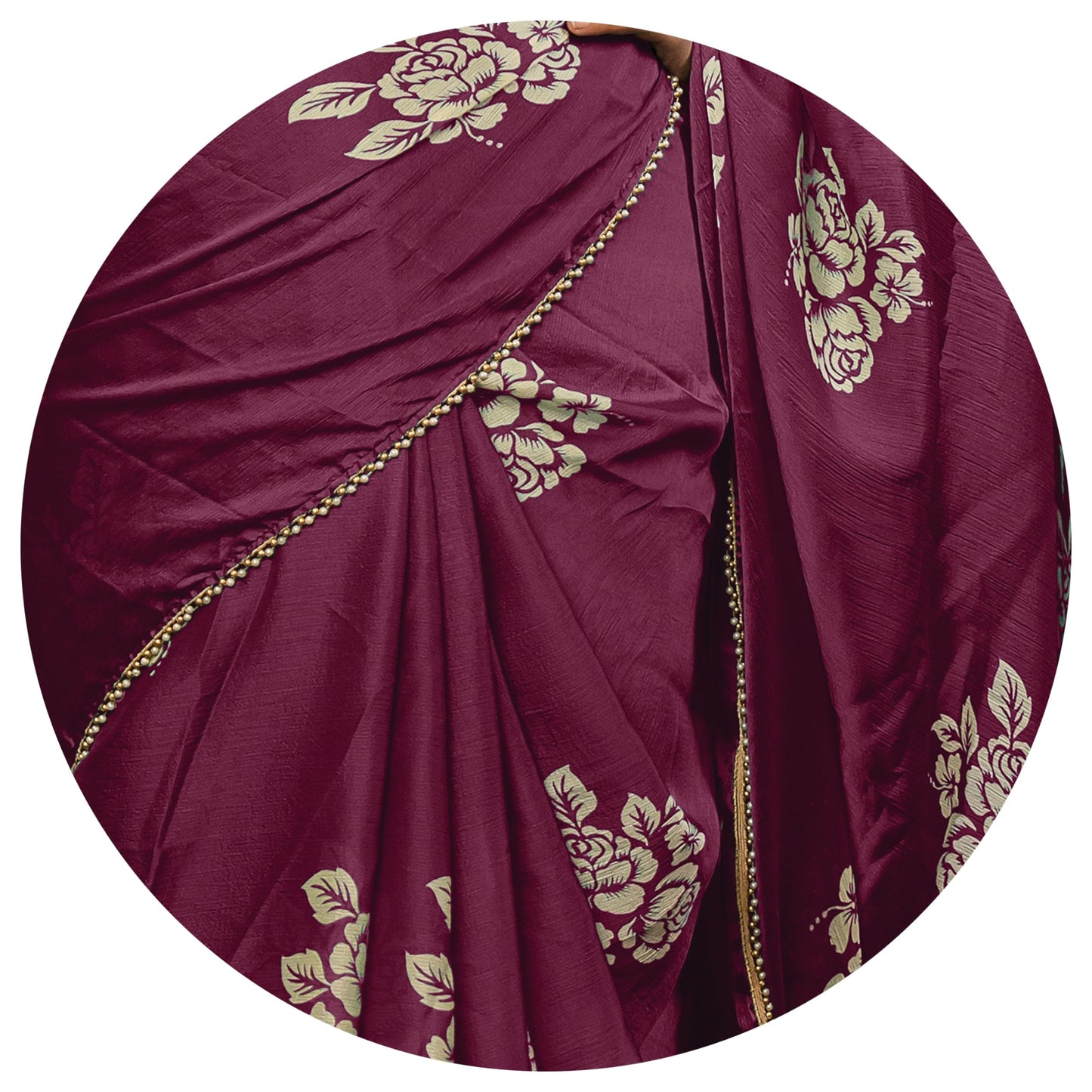 MIRCHI FASHION Women's Chiffon Floral Block Printed Saree with Blouse Piece (50473 - Dark Magenta, Beige)