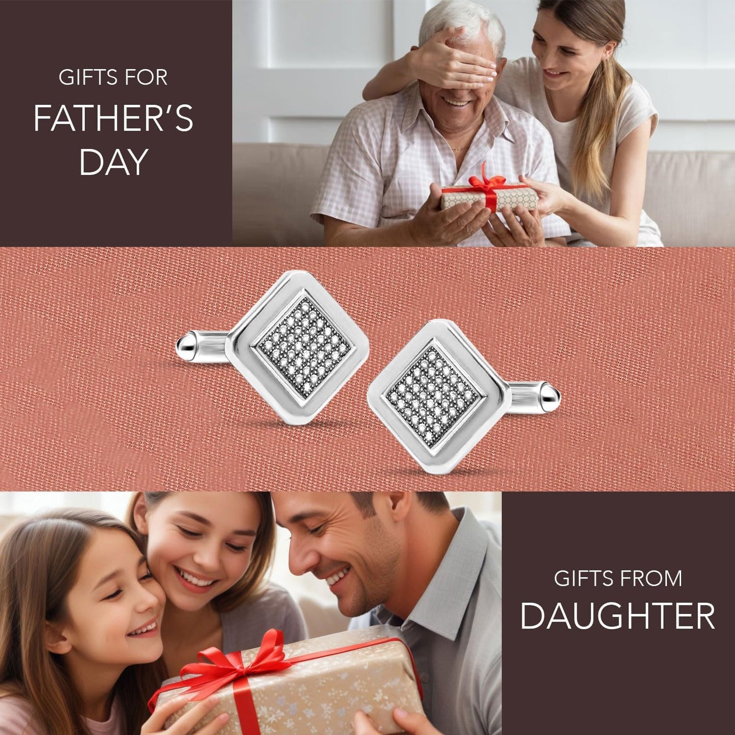 LeCalla 925 Sterling Silver BIS Hallmarked Rhodium-Plated Cubic-Zirconia Square Cufflinks for Wedding Dad Father Grand-Father