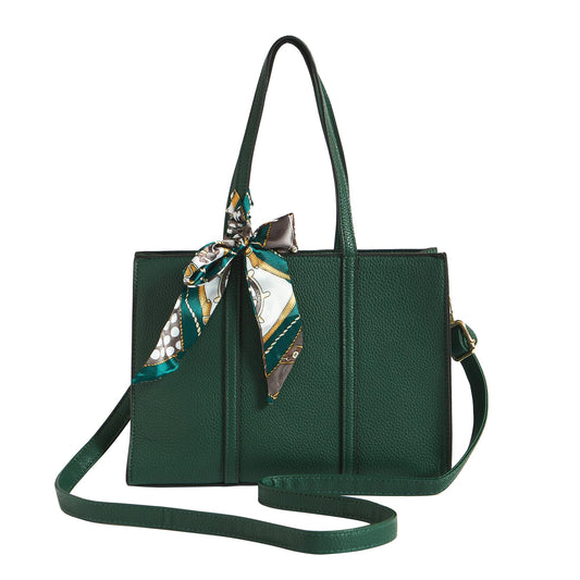 Chumbak Maldives Mini Tote with Scarf | Green | Multipurpose Hand Bag with Pouch for Shopping | Hand Held Bag for Women and Girls | Solid Colour Handbag