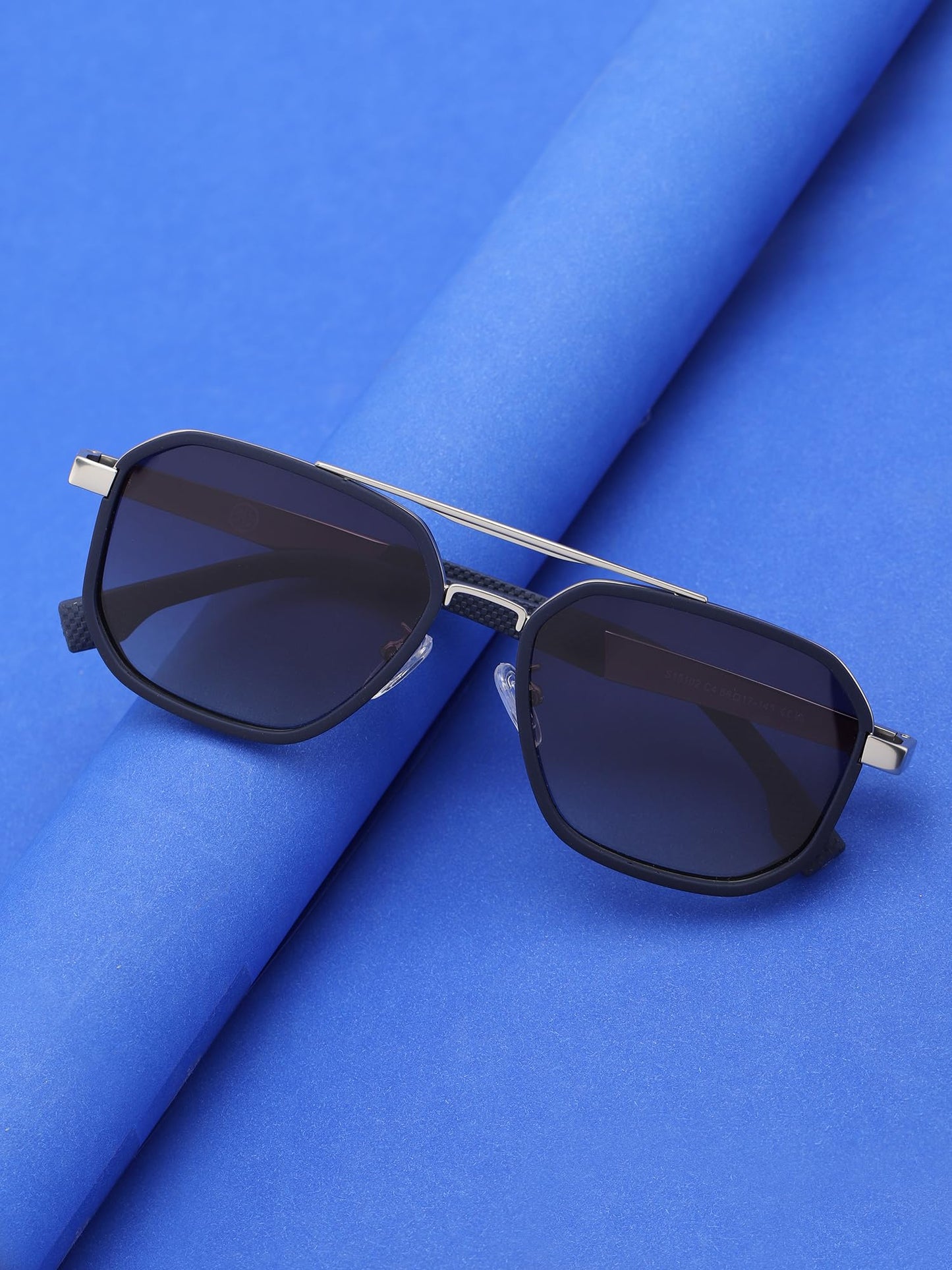 Carlton London Unisex Premium Silver & Blue Toned Grey UV with Polarized Lens Square Sunglass