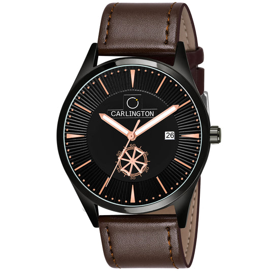 Carlington Analog Men's Wrist Watch with Leather Strap - CT 1020 BrownBlack