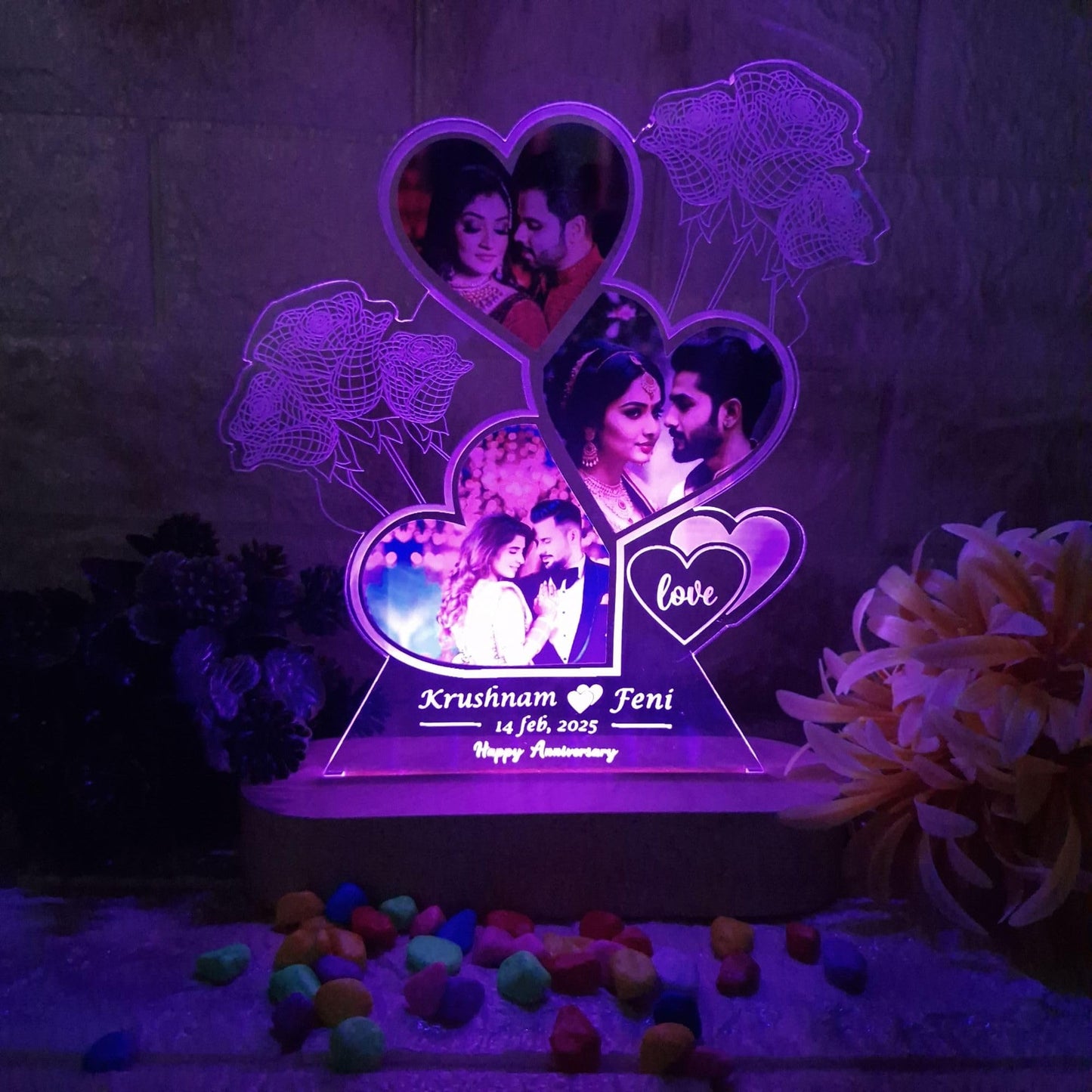 SHAYONA Personalized LED Heart-Shaped Acrylic Photo with Custom Name & Date – Romantic Anniversary Gift for Couples – Unique Love Night Lamp with Rose Design – Customizable for Valentine’s, Weddings