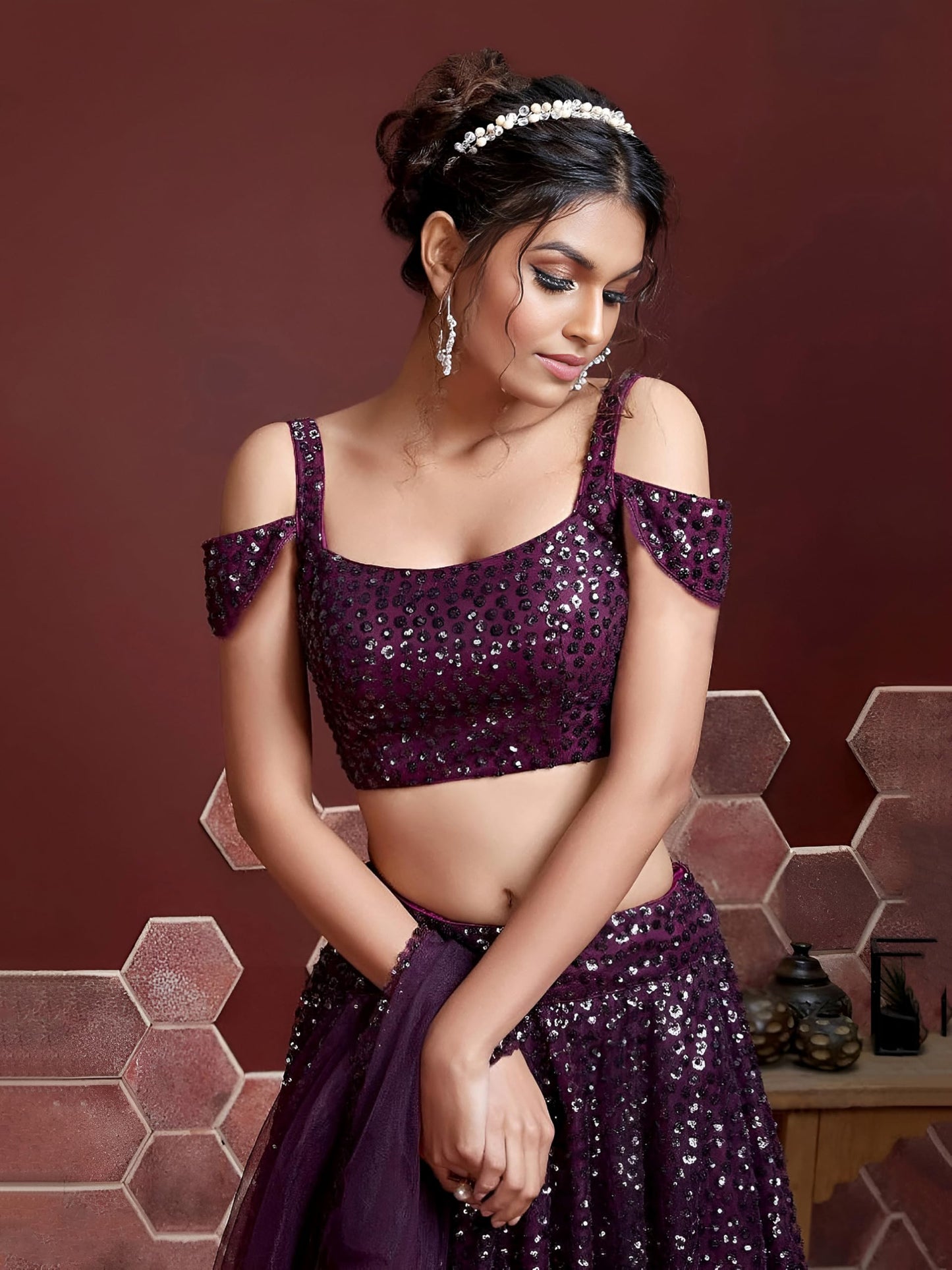 Zeel Clothing Women's Soft Net Sequins Work Semi-Stitched New Lehenga Choli with Dupatta (104-Purple-Wedding-Bridal-Latest-Lehenga; Free Size)