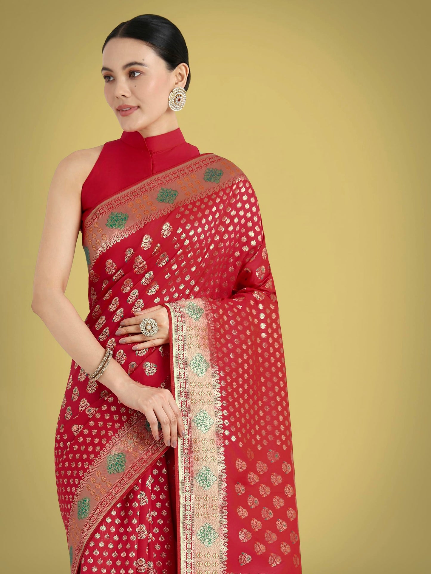 Monjolika Fashion Women's Elegant Banarasi Silk Saree With Gold Zari Weaving Work Comes with Unstitched Blouse Piece(14400_Color)