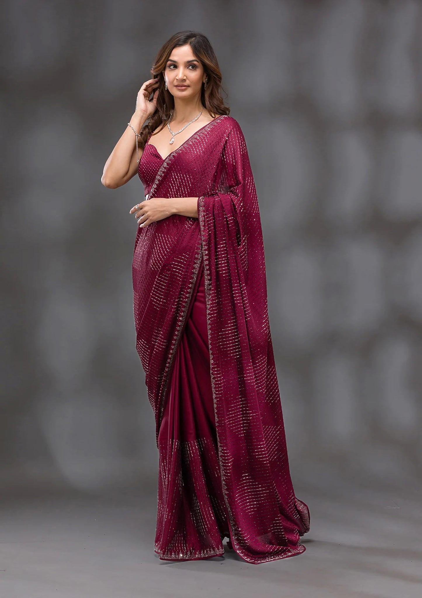 TRENDMALLS Women's Silk Siroski Work Saree with Unstitch Blouse Piece (K1132-Purple)