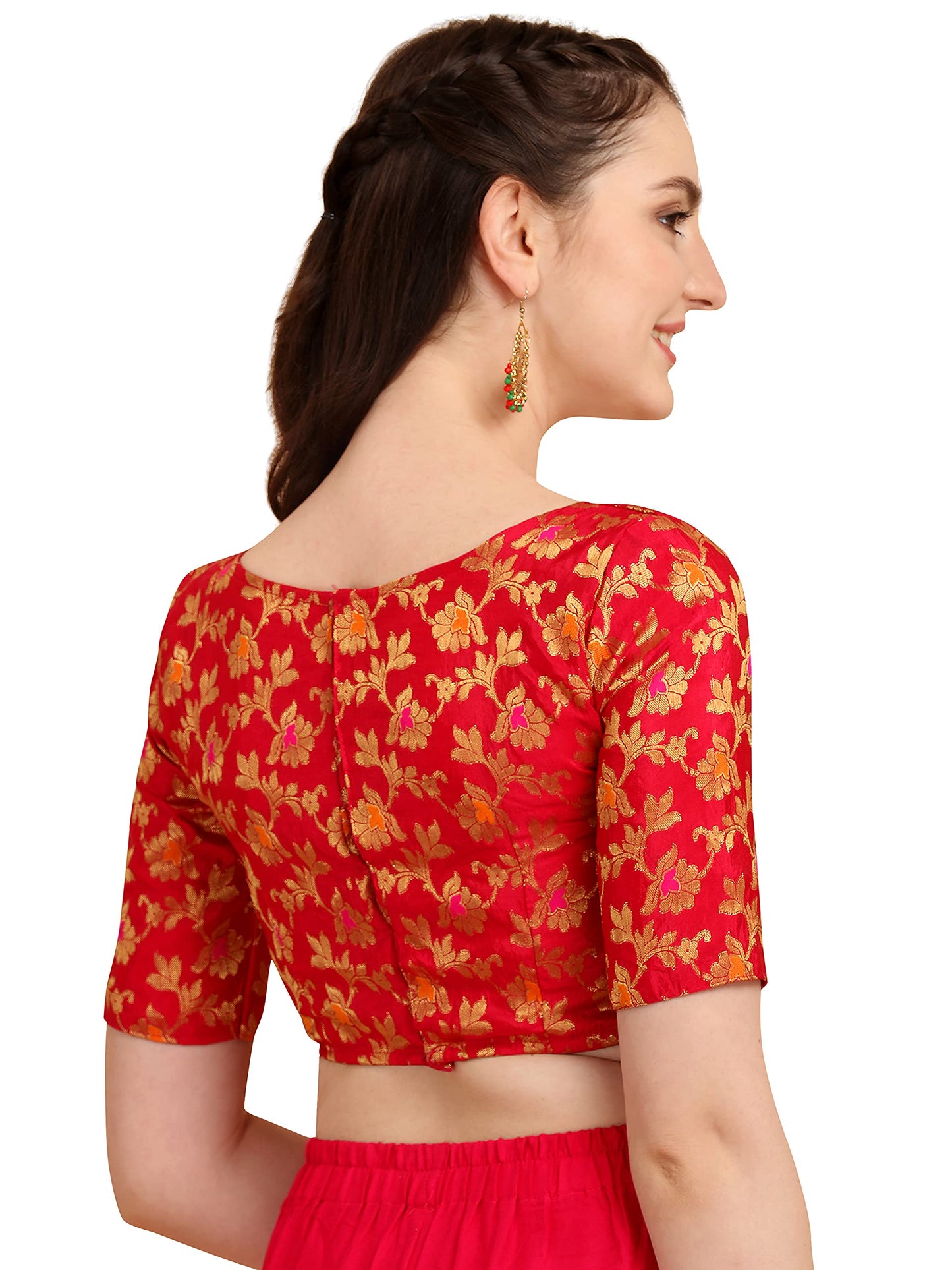 OOMPH! Jacquard Red Readymade Blouse for Women - rbbl88l