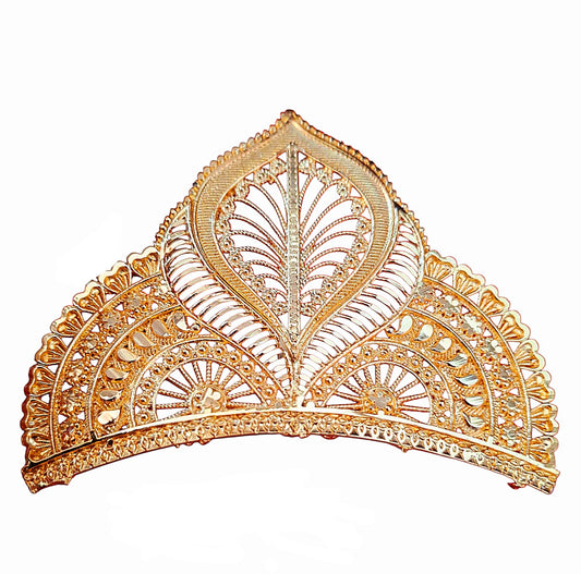 BengCraft Golden Mukut Head Crown, Bengali Bride Wedding Hair Accessory, Bridal Tiara Taj for Women | Traditional Big Size Gold Color Plated Temple Deity Ornament for All God and Goddess Idols, Laddu Gopal, Krishna, Devi Maa, Durga