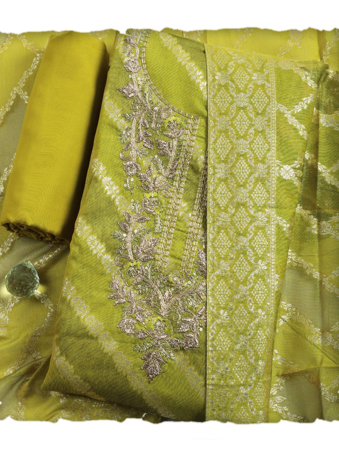 Meena Bazaar Printed Cotton Unstitched Kurta with Bottom & Dupatta