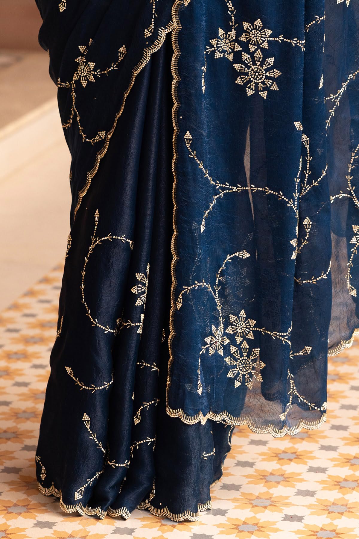 Soch Womens Teal Blue Organza Saree With Stone Work