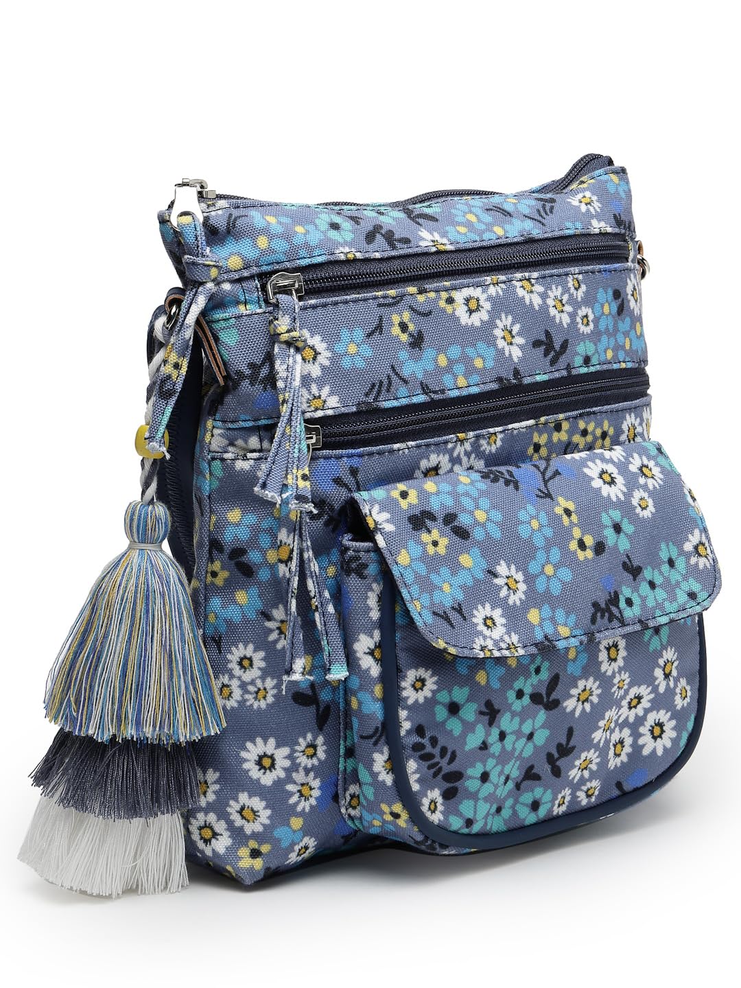 Anekaant Lush Grey & Multi Floral Printed Polycotton Sling Bag