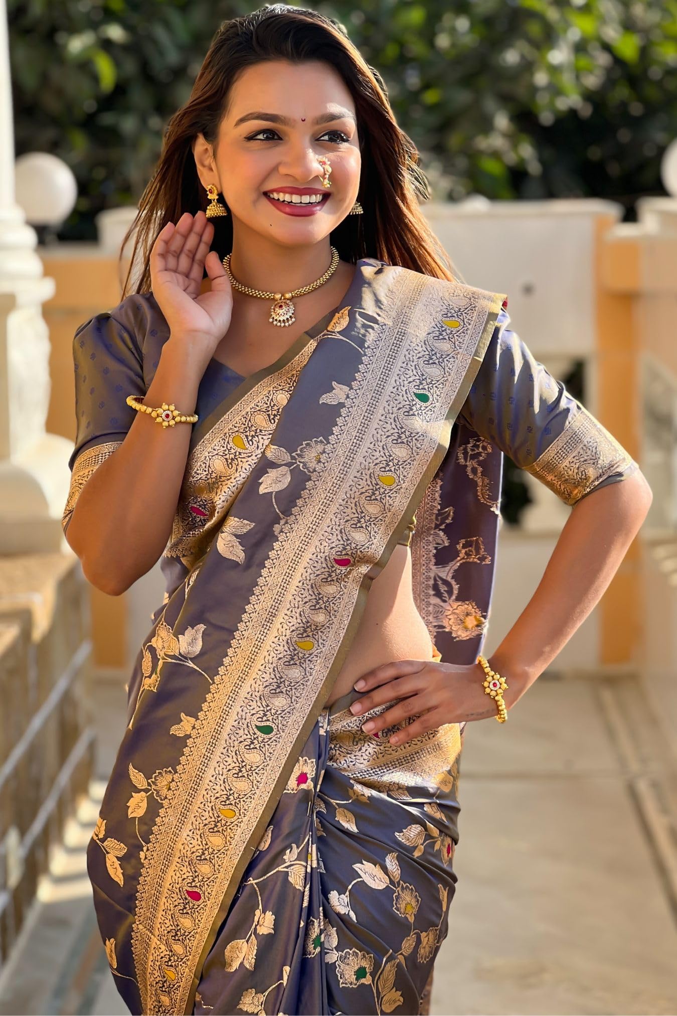 SGF11 Women's Kanjivaram Pure Soft Silk Saree For Women Pure Golden Zari With Blouse Piece (Deep Light Blue)