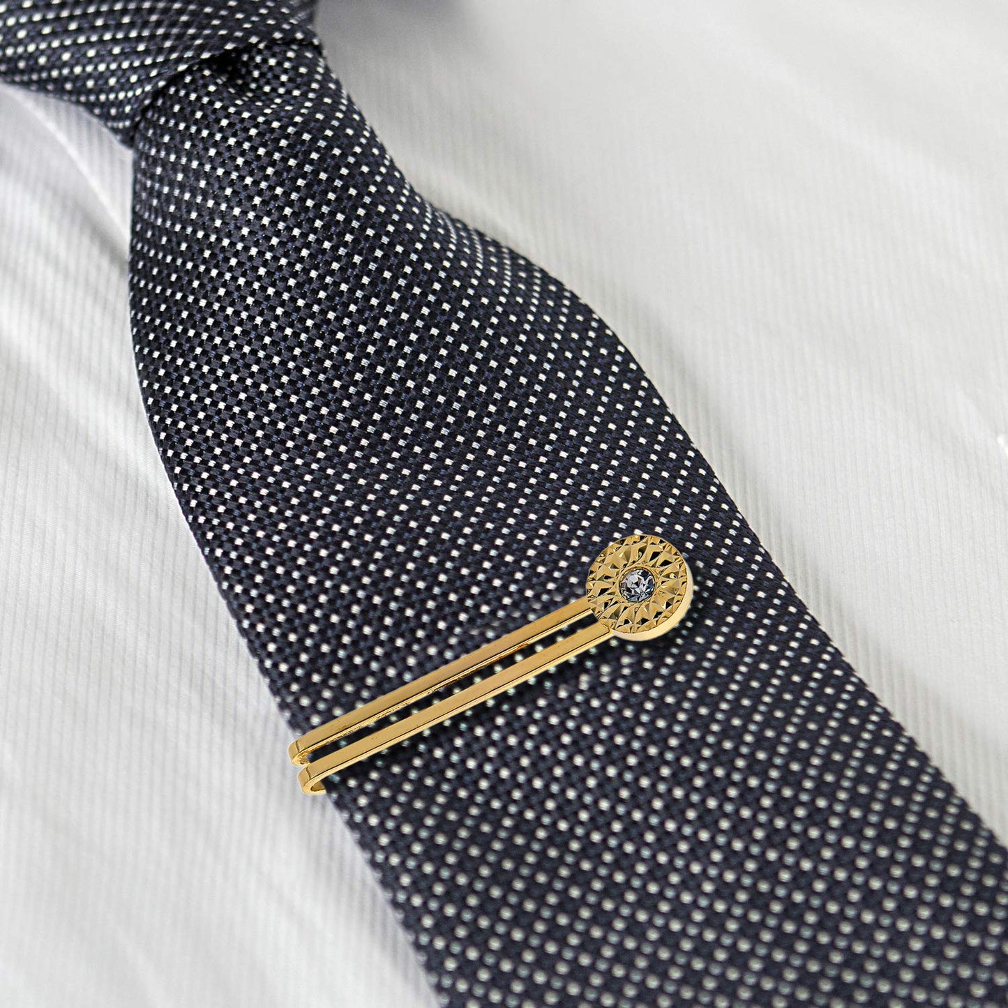 Lucky Jewellery Unique Men Jewelry White Color Stone Gold Plated Sleeve Button Formal Cuff Button Wedding Shirt Button, Suit, Blazer Cufflinks with Matching Tie Pin Gift Set For Men (245-M4C5-DCM38-W)