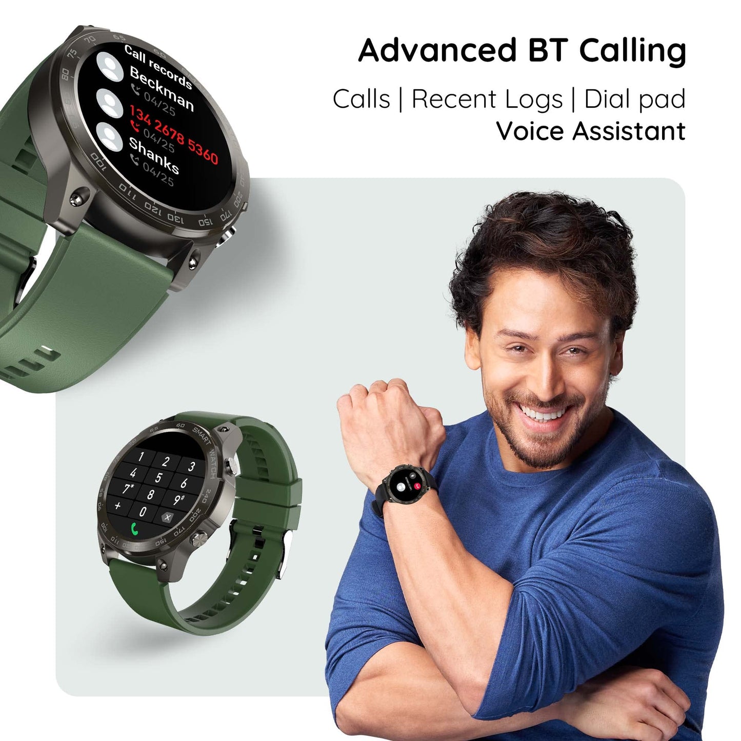 Pebble Cosmos Endure 1.46" AMOLED Always-On Display Bluetooth Calling IP68 Waterproof Smartwatch 466 * 466 (Military Green)