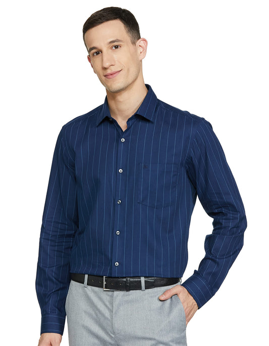 Arrow Men's Striped Full Sleeve Slim Fit Cutaway Collar Cotton Formal Shirt Blue