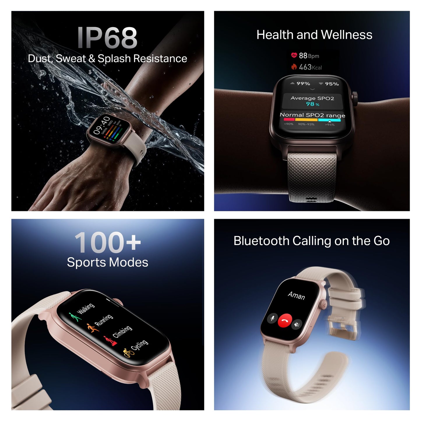 Boat Storm Infinity Plus Smartwatch with 20 Days Battery, ASAP™ Charge, 4.97 cm HD Display, Functional Crown, Multiple Sports Modes, BT Calling, SOS, IP68, Heart Rate & SpO2 Monitor (Cherry Blossom)