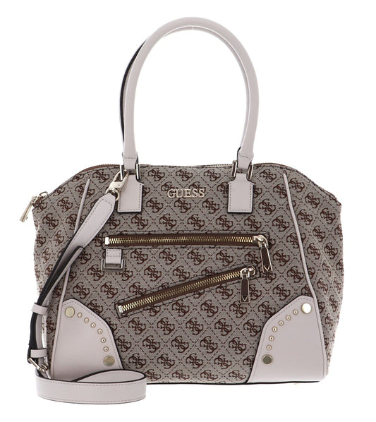 GUESS Frankie Uptown Satchel, Brown Logo, One_size