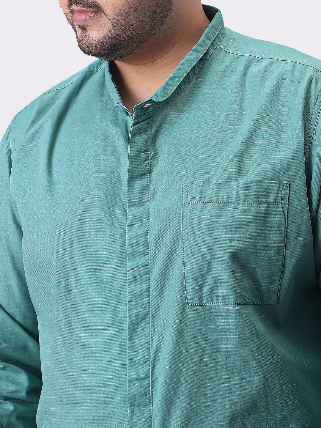 Urbano Plus Men's Light Teal Cotton Full Sleeve Regular Fit Casual Solid Shirt with Band Collar (plusshirtsolbndp-02-lteal-3xl)