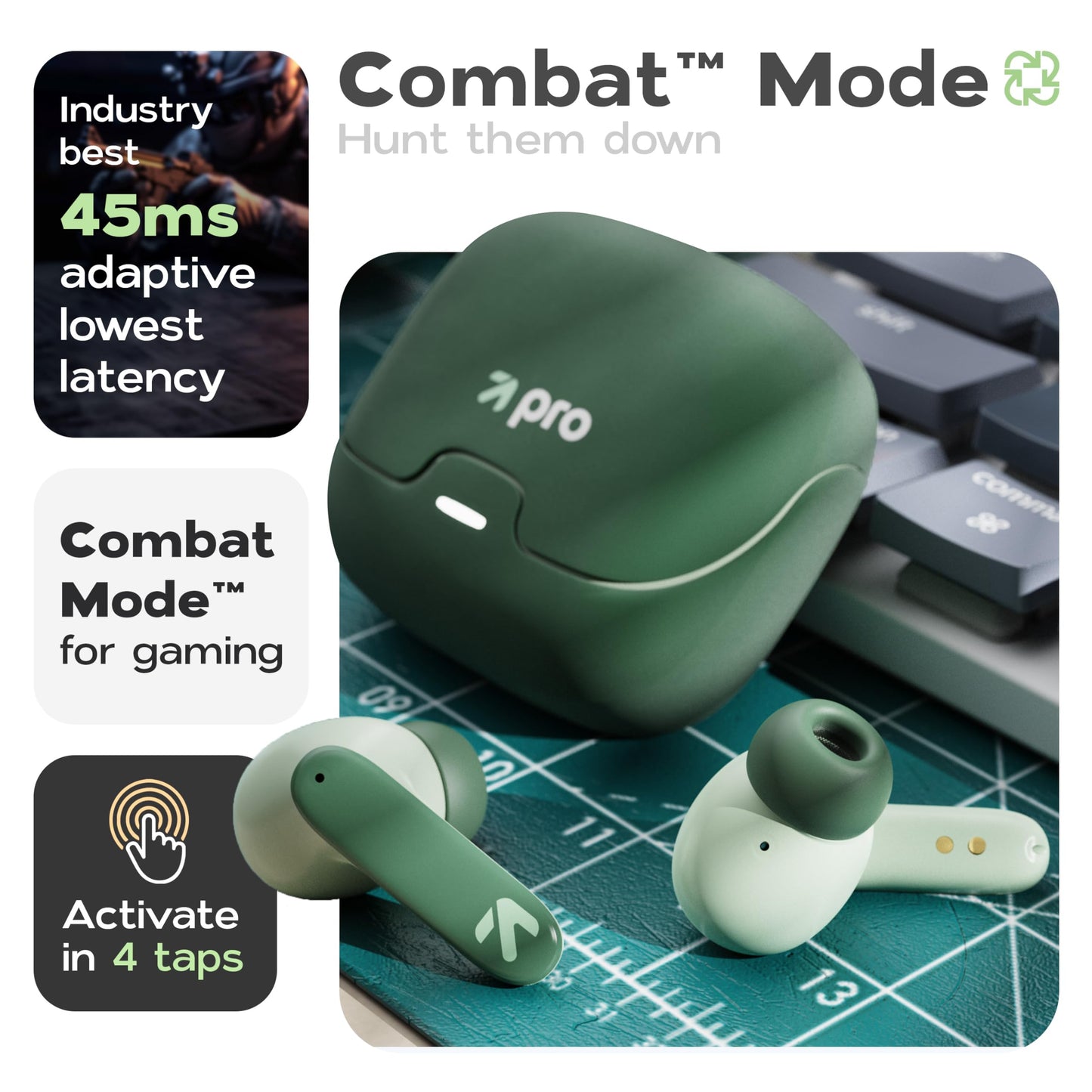 GOBOULT Z40 Pro with 100H Playtime, Zen Quad Mic ENC, 45ms Low Latency Gaming, Premium Rubber Grip Case, 13mm Bass Drivers, Bluetooth 5.3, TWS Truly Wireless in Ear Earbuds (Jungle)