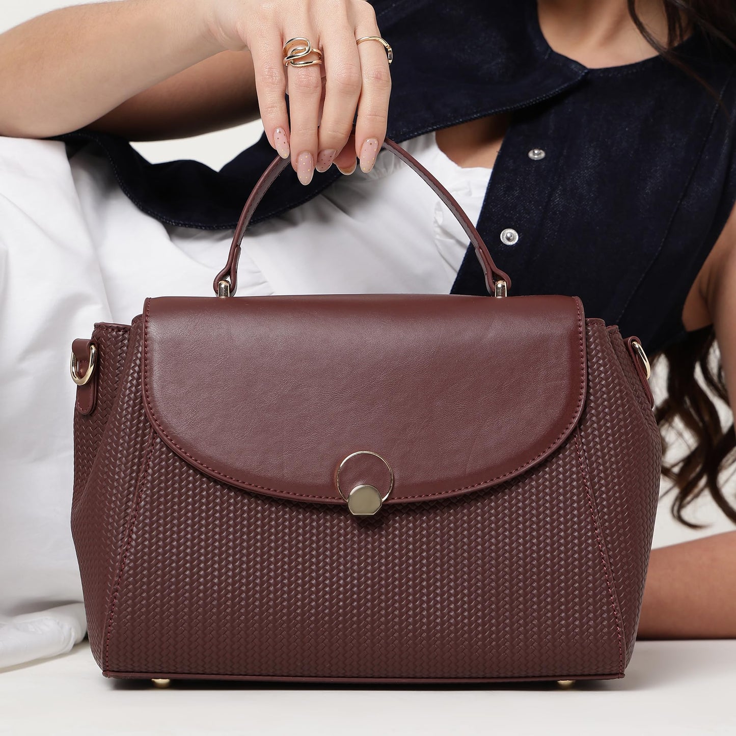 Fastrack Twine Charm Satchel | Faux-Leather Women’s Satchel | Dual Compartments with Centre Zip Pocket, External Quick-Access Zipper, Gold-Accent Flap & Adjustable Strap