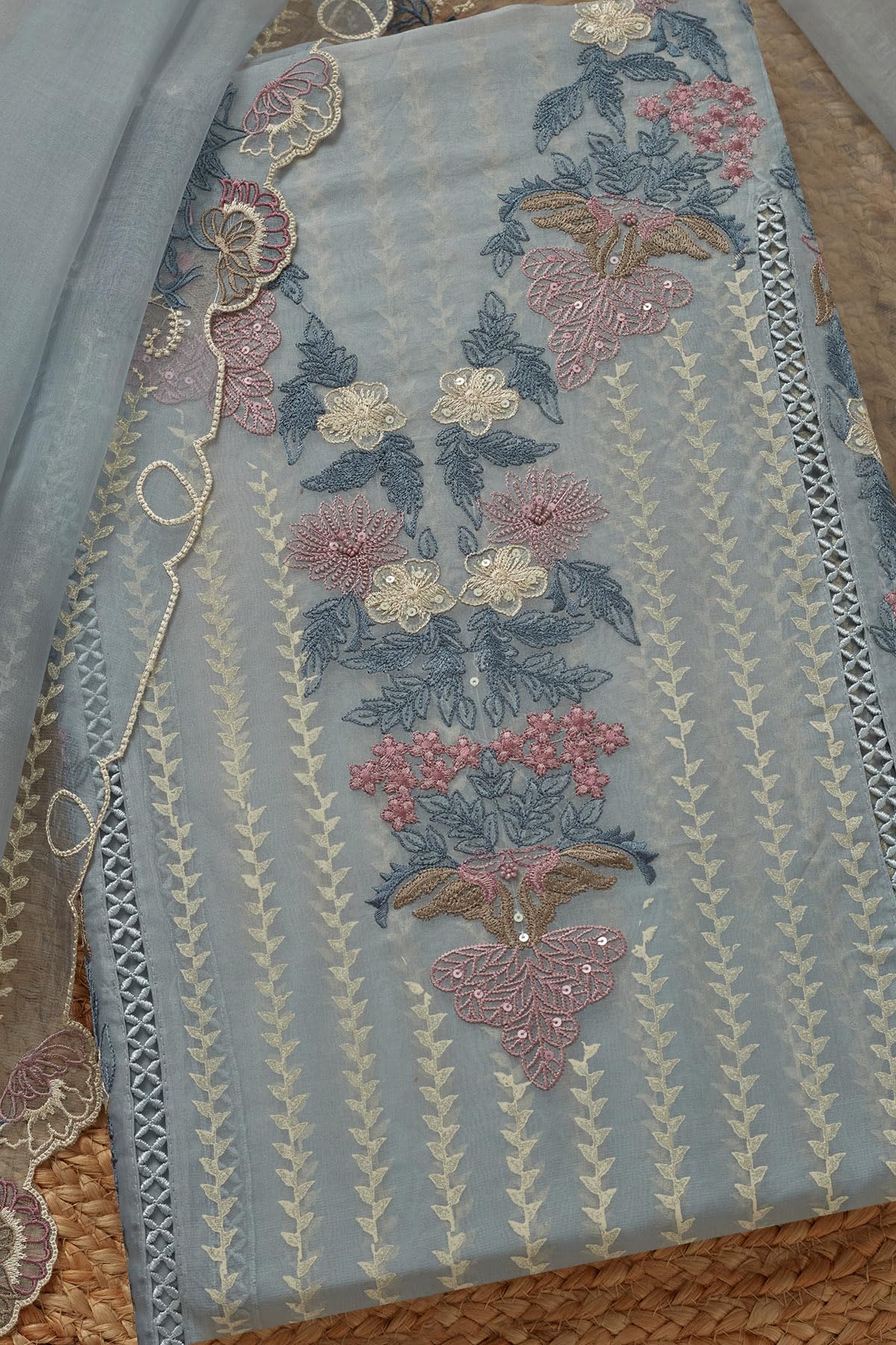 Soch Womens Organza Embroidered Unstitch Dress Material