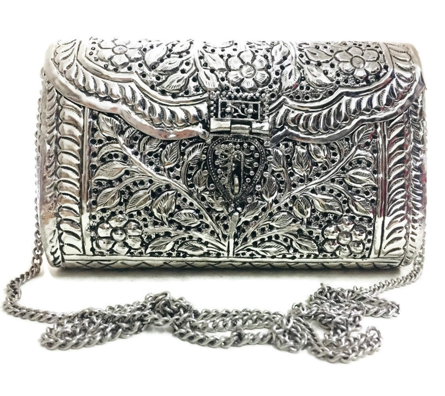 Trend Overseas Women gift Silver Brass Metal bag Bridal Clutch Girls Party Purse