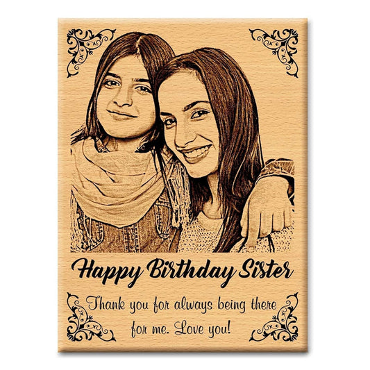 Incredible Gifts India GFTBX Personalized Engraved Wooden Photo Frame For Sister (5X4 Inches, Wood), Tabletop Rectangular