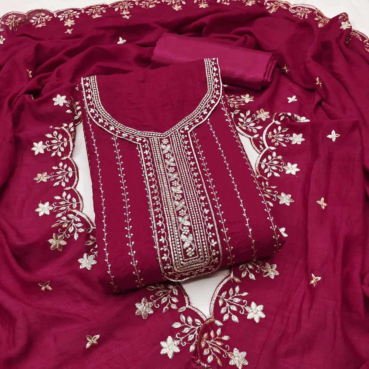 Women's Vichitra Silk Embroidery Work Unstitched Dress Material