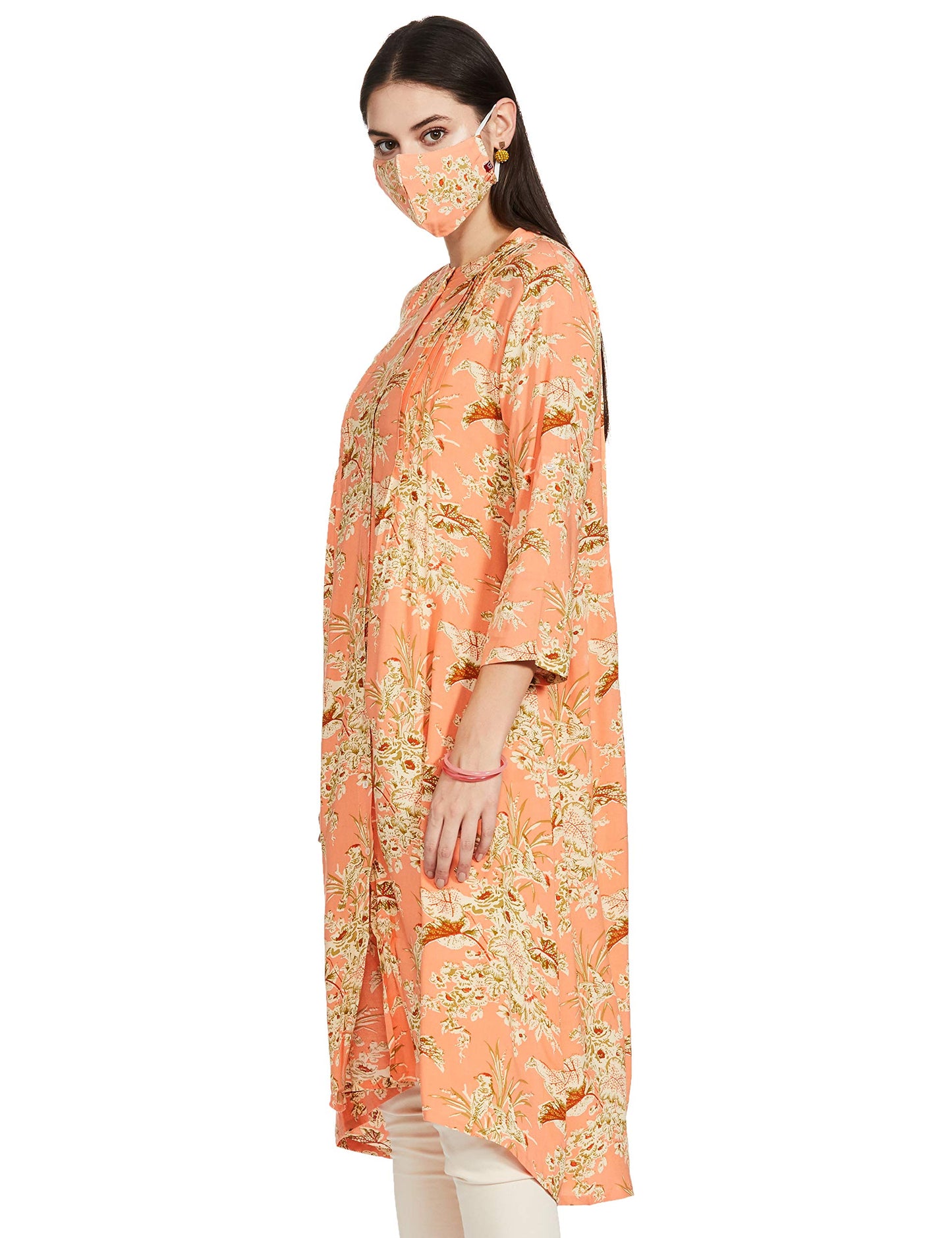 BIBA Women Rayon Printed Mix and Match A-Line Kurta (Chi16890_Peach_32)