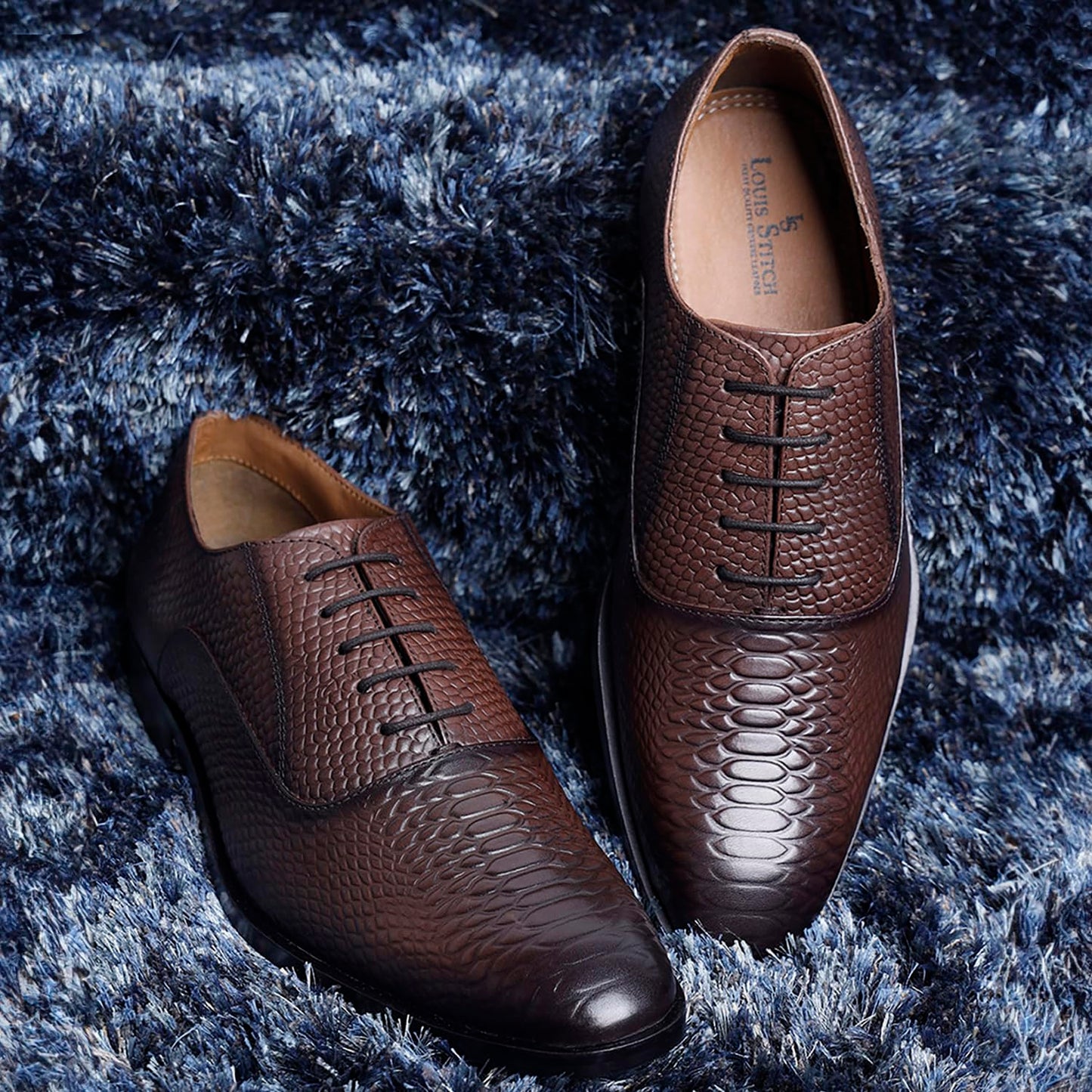 LOUIS STITCH Men's Style Brunette Brown Derby Shoes Handmade Formal Italian Leather Shoes for Men (Size - 9 UK,EUSN)