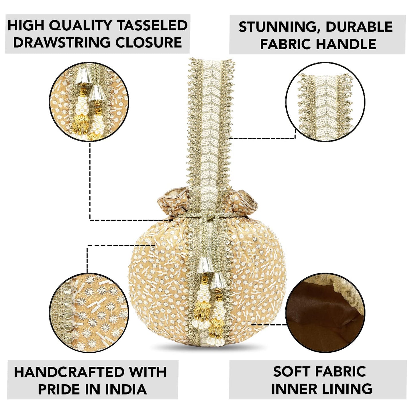 Peora Brown Potli Bags for Women Evening Bag Clutch Ethnic Bride Purse with Drawstring(P93BR)