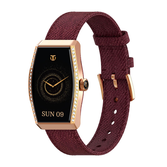 Titan Valerie Aura Women Smartwatch with 1.47” AMOLED Display,Crystal Studded Bezzel,Luna Wellness,UV/AQI Index,Animated Watchfaces,QR Hub,Stress Monitoring,Breathe Exercise,IP68- Wine Red