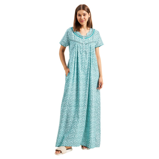 Sweet Dreams Women Printed Night Dress Mint