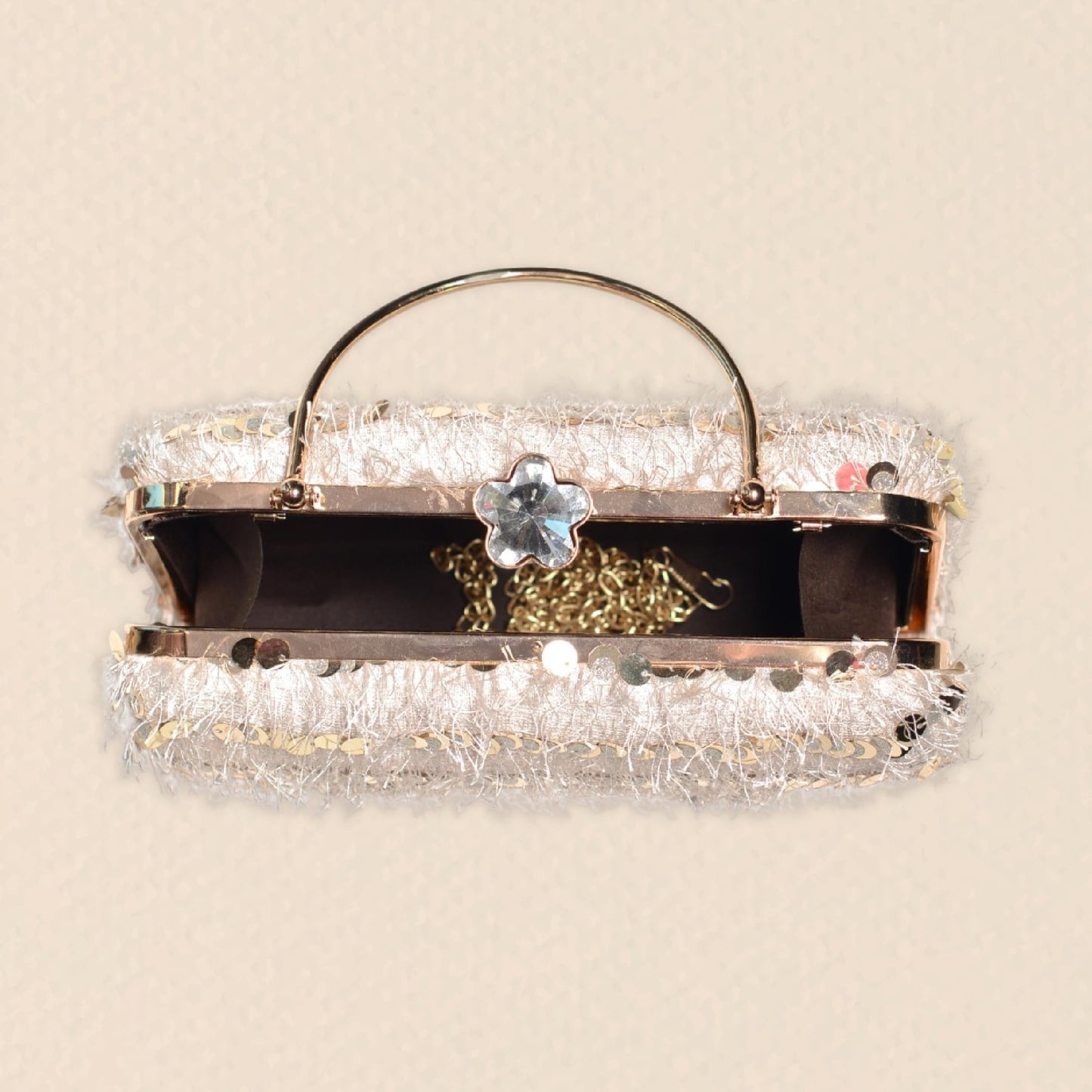 Artklim White Sequins Embroidery Velvet Party Clutch Bag For Women